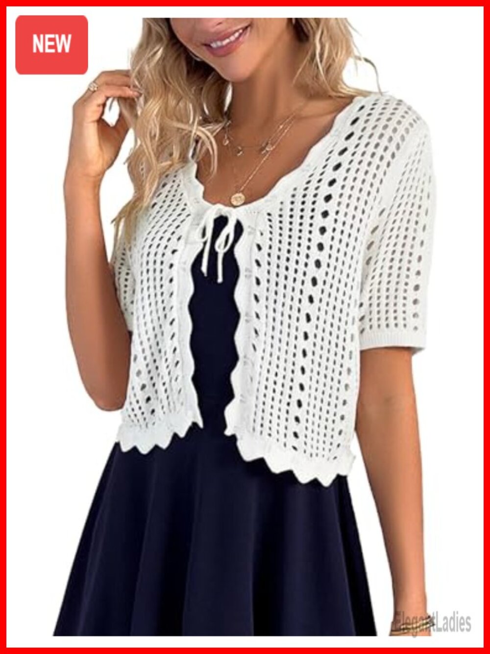 Crochet Shrug Sweater Tie Front Knit Bolero Cardigan Short Sleeve